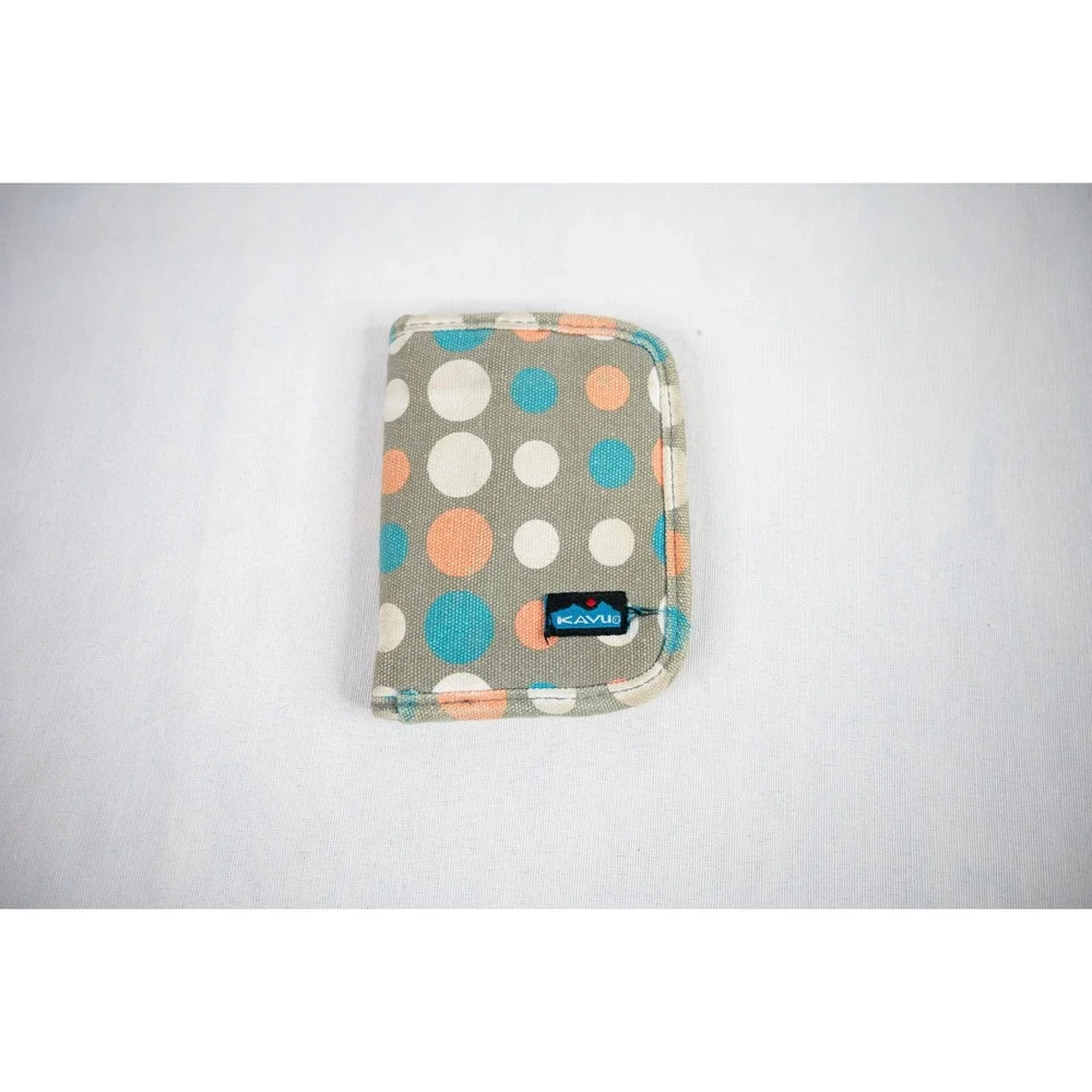 Kavu Polka Dot‎ Wallet Womens OS Grey Blue Orange Good Canvas Bifold Snap
