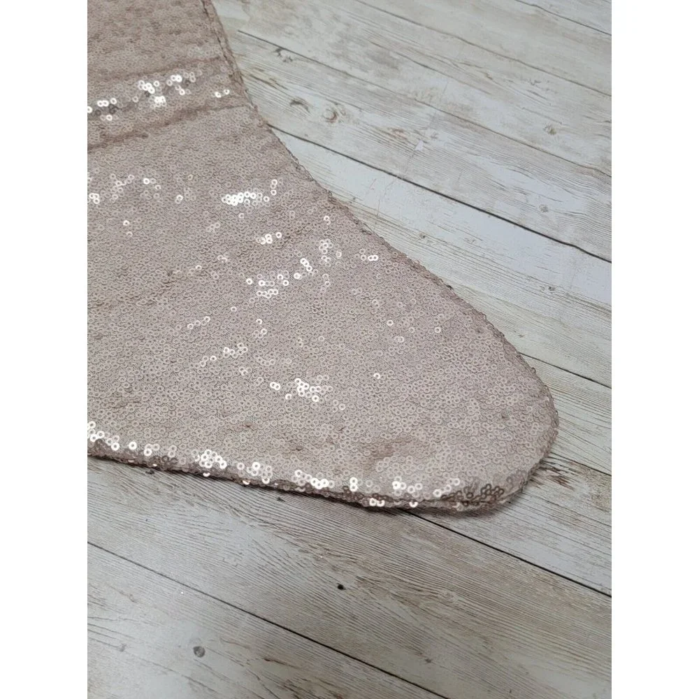 Gold Pink Frosted Forest Sequin Christmas Stocking Champange Sequins 17” New‎