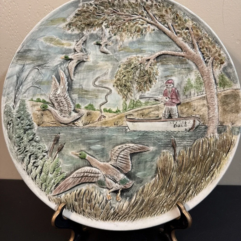 Hand Painted Duck Hunting Plate Duke NJ Painted On Boat Side Beautiful Display