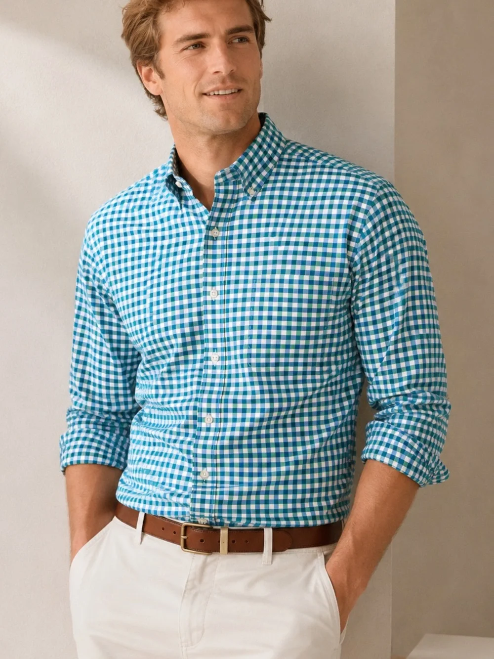 NWT J Crew Secret Wash Gingham cotton poplin shirt Slim Size L