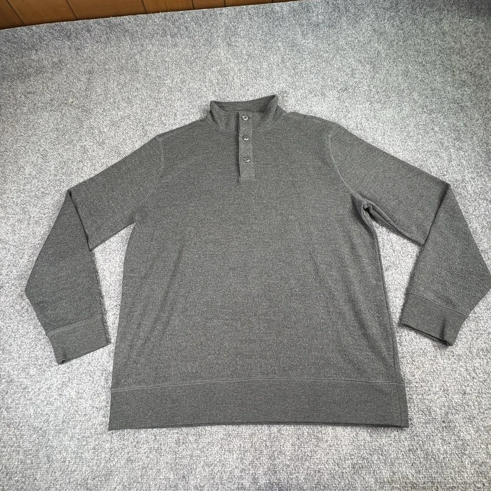 Banana Republic Mock Neck Henley Pullover Men XL Gray Knit Sweater Preppy Office