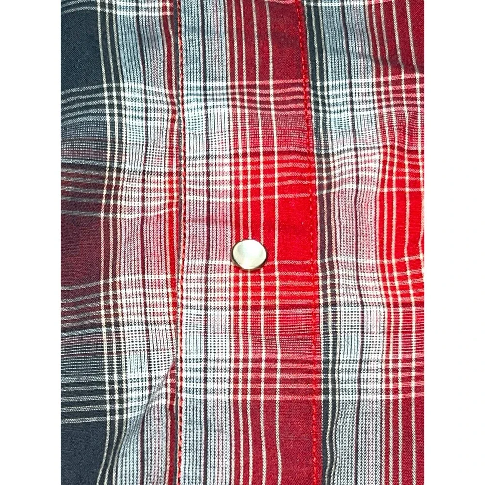 Levi modern‎ men's button-down shirt pearl snap plaid Size Large Red And Black