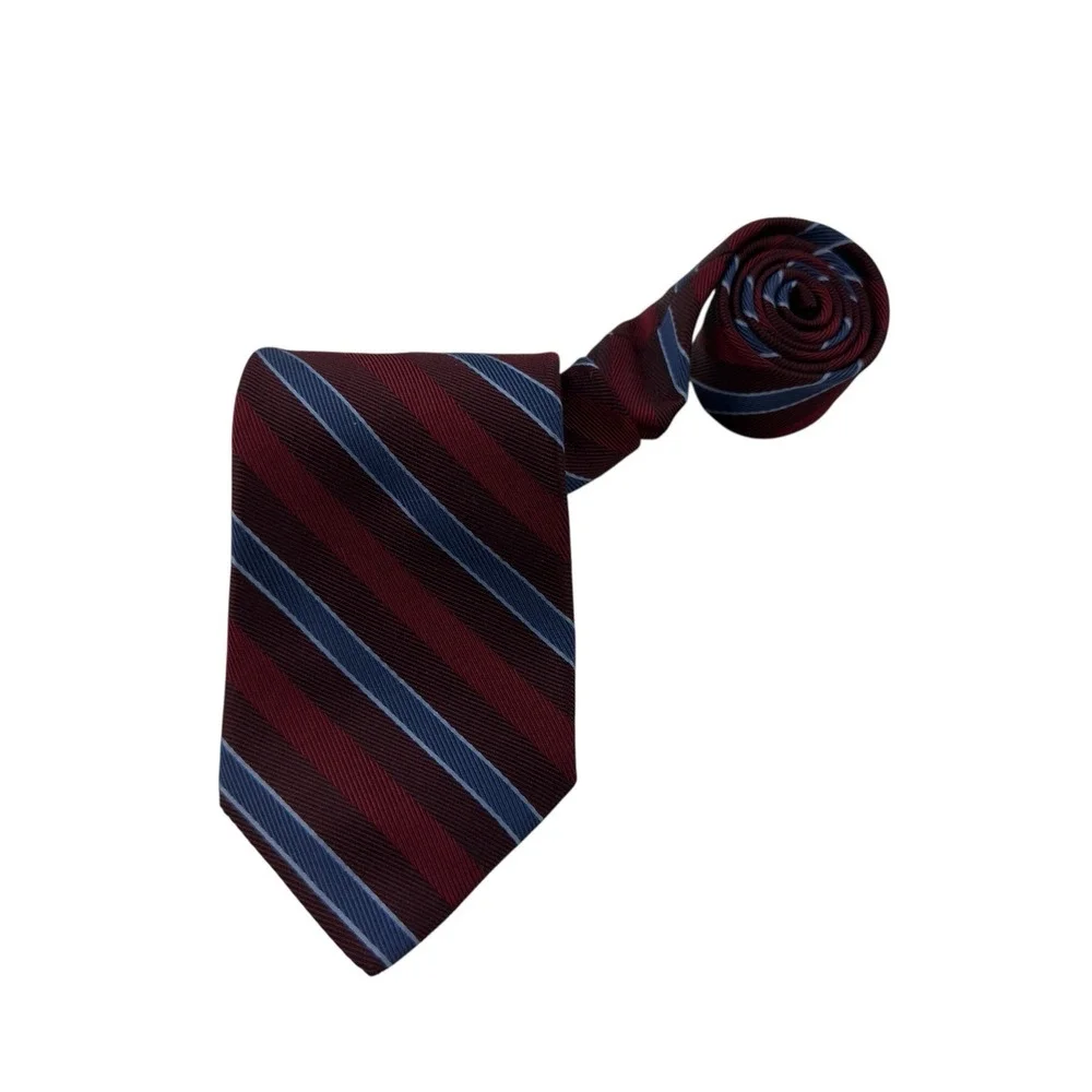 Brooks Brothers Silk‎ Tie Red Blue Stripe Stain Resistant USA 3.5x58