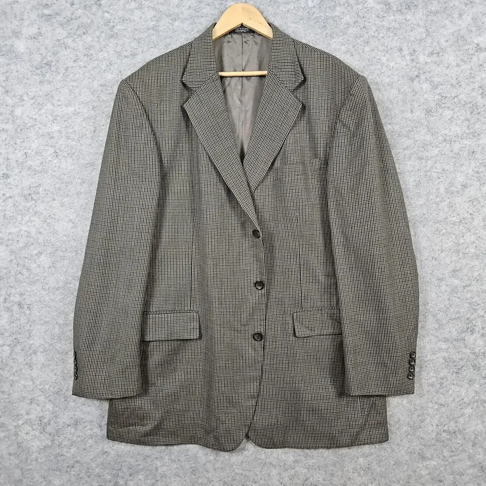 Oscar de la Renta Blazer Gray Size 46L Mini-Houndstooth 100% Wool 3-Button SNAGS