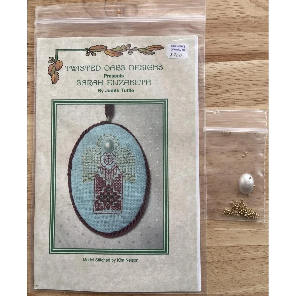 Twisted Oaks Designs Sarah Elizabeth Angel ornament cross stitch pattern & Beads