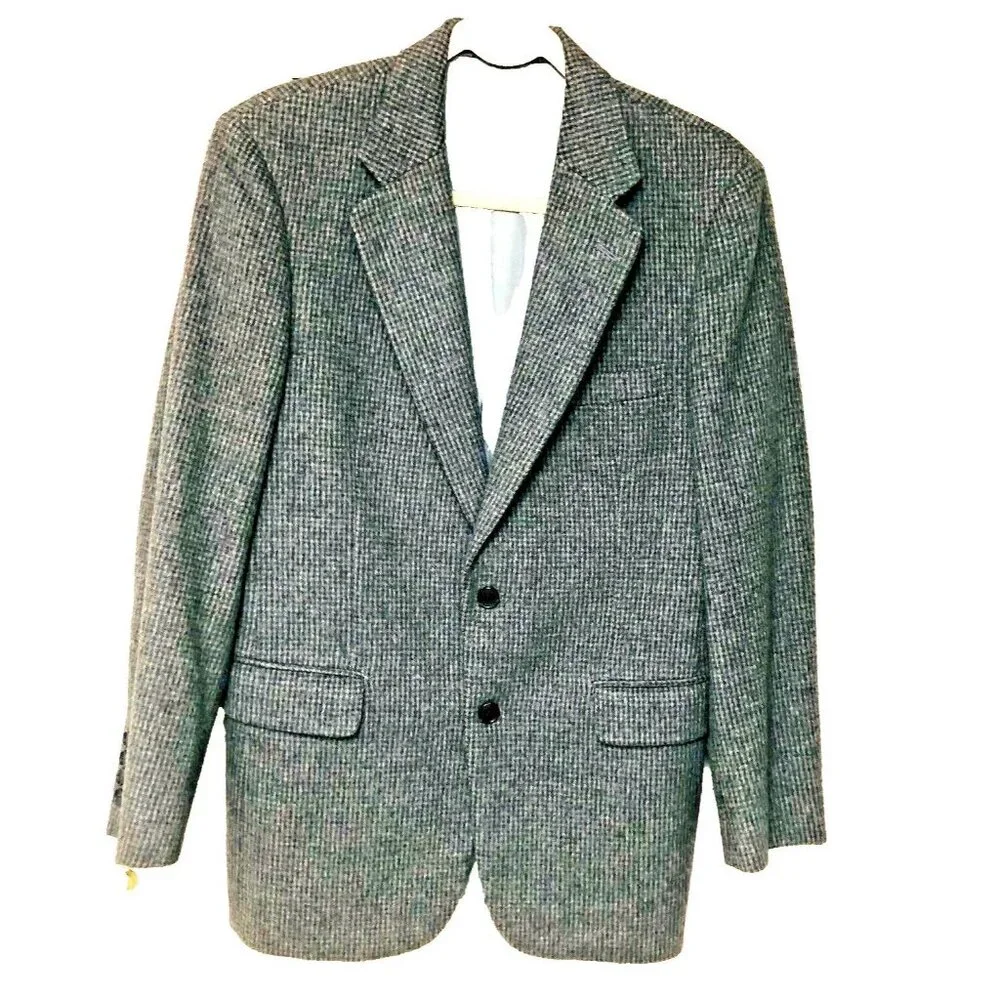Macys Wool Camel Sport Coat Blazer Jacket Mens 39R Gray‎ Check Plaid Houndstooth