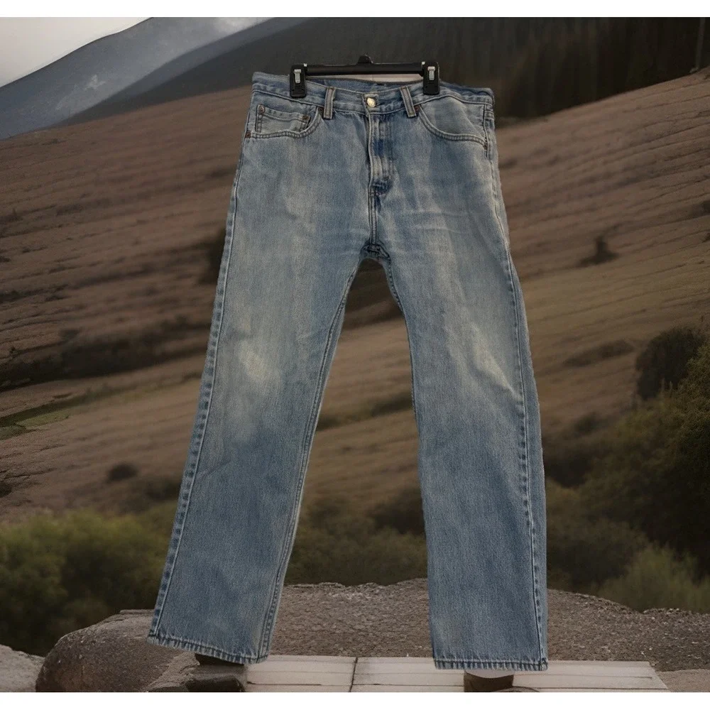 Trashed‎ Levis 505 Jeans Men Sz 32x29 Light Wash Blue Straight Leg  Denim Cotton
