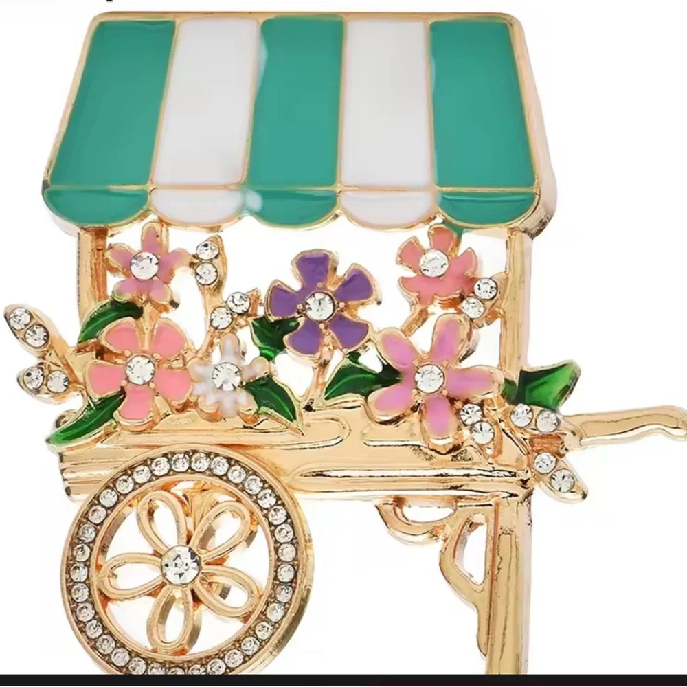Flower‎ Cart Brooch with Green Canopy