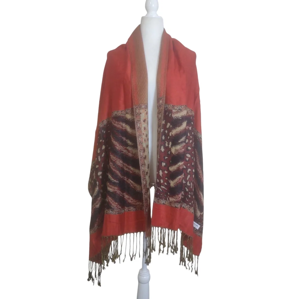 Pashmina Scarf Red/Gold‎ Exotic Design Reversible