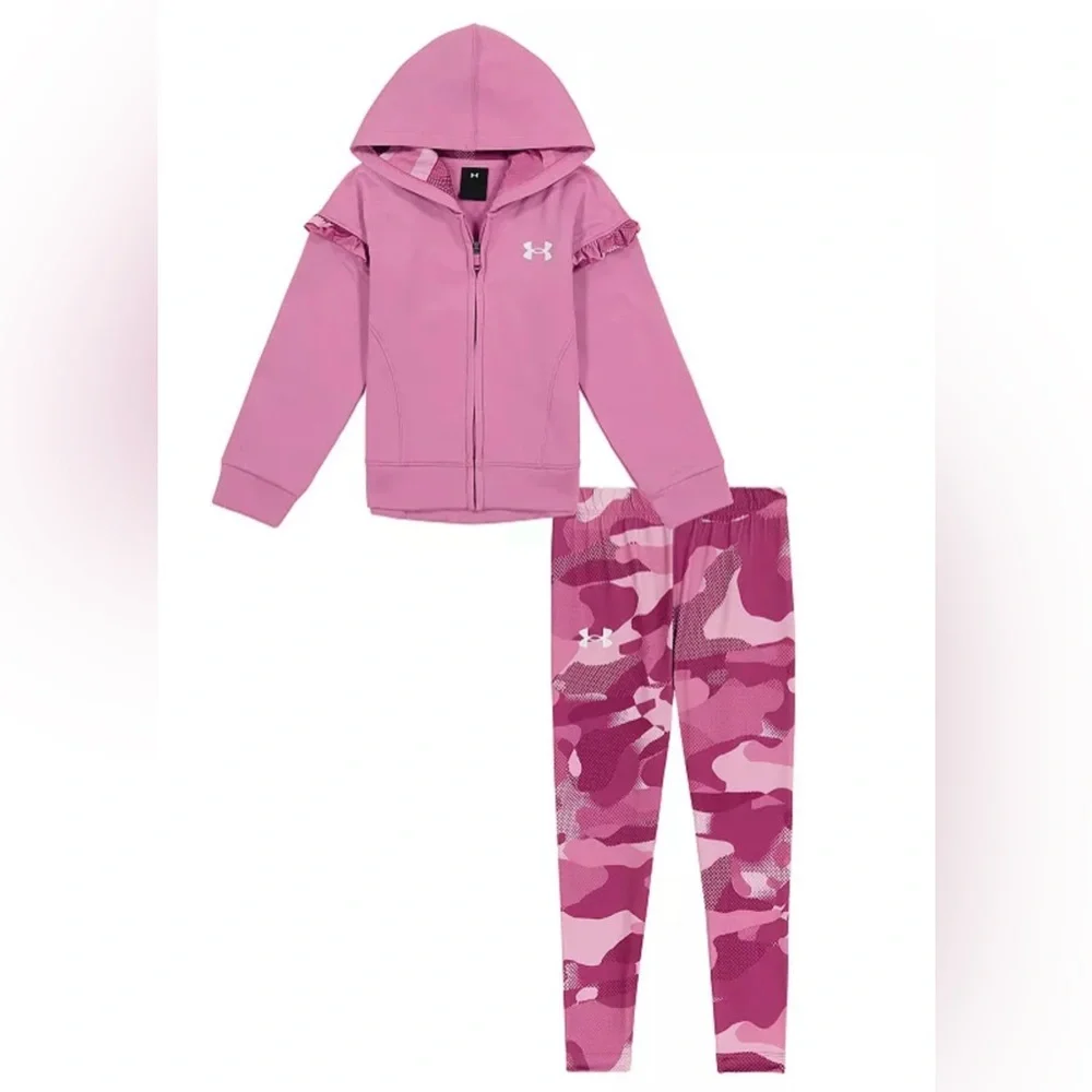 NEW Little Girl Under Armour Zip Up Hoodie & Pink Camo‎ Leggings Set