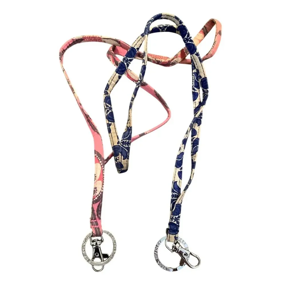 Vera Bradley Set of 2 Pink Blue Floral Paisley ID Keychain Holder Lanyard C17-2