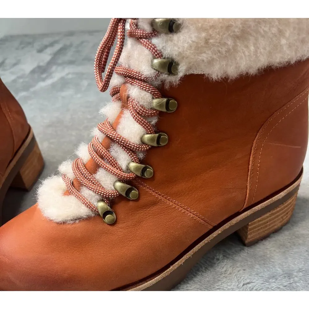 Kork-Ease Tillery Tan Leather Shearling Lace Up Hiker‎ Boots Brown 8M K0358708