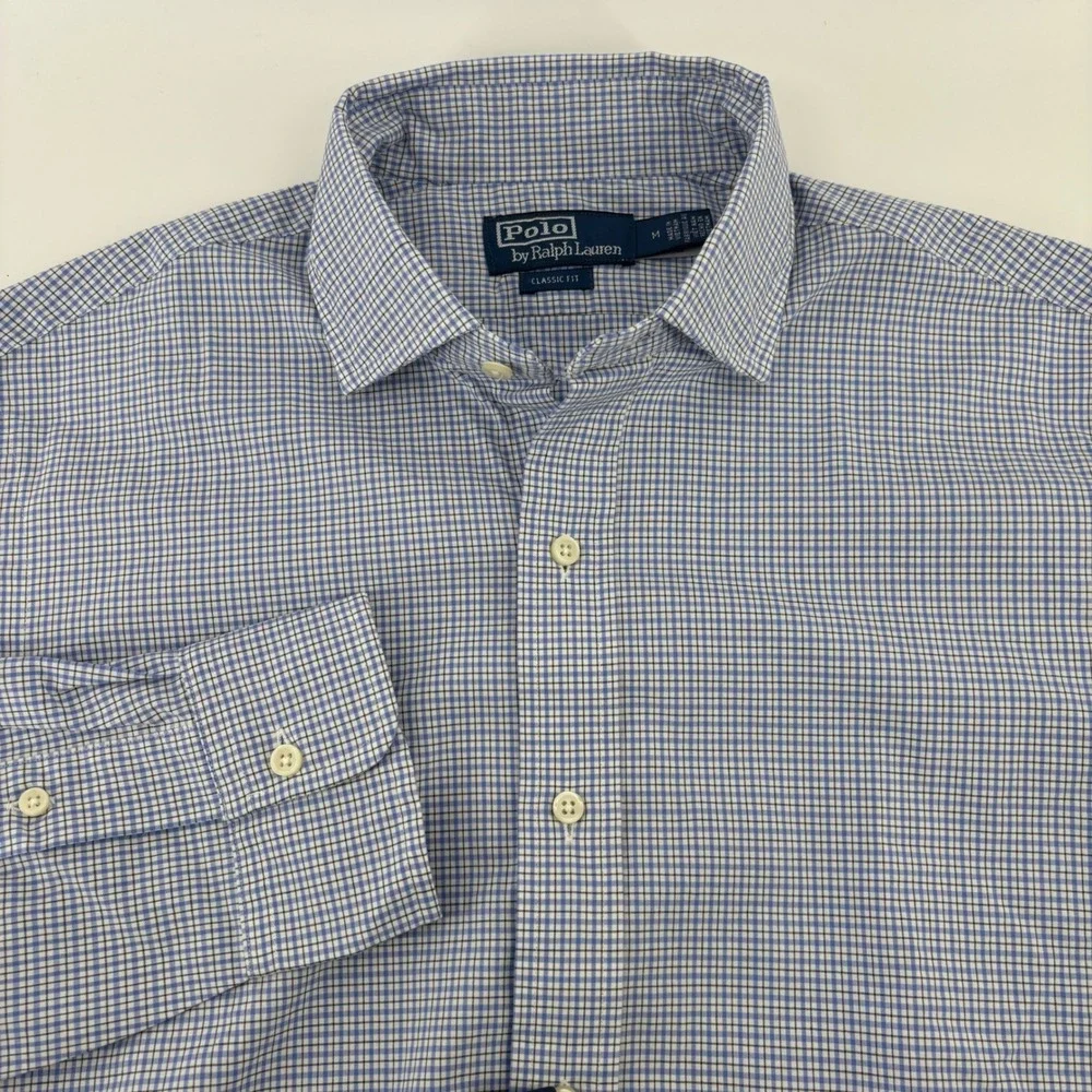 Polo Ralph Lauren Button Down Mens Medium Blue Check Classic Fit NWT Dress Shirt