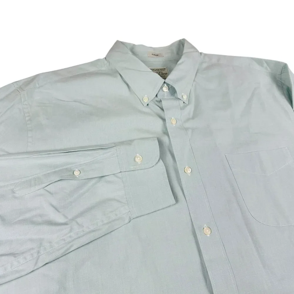 J Crew Shirt Men's XL Organic Cotton Classic Fit Mint‎ Green Button Down Stretch