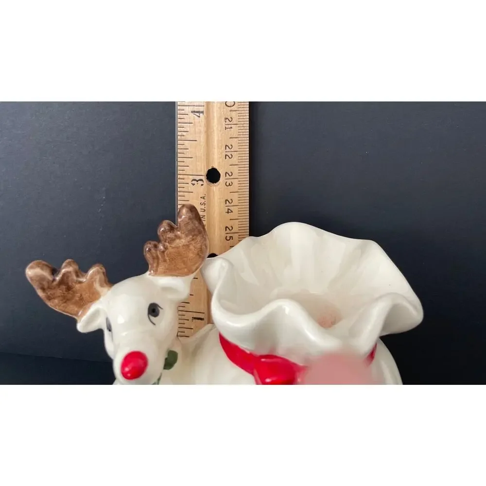 Vintage Christmas 1970s Fitz and Floyd Pr. Reindeer Candle Holders & Box Rudolph