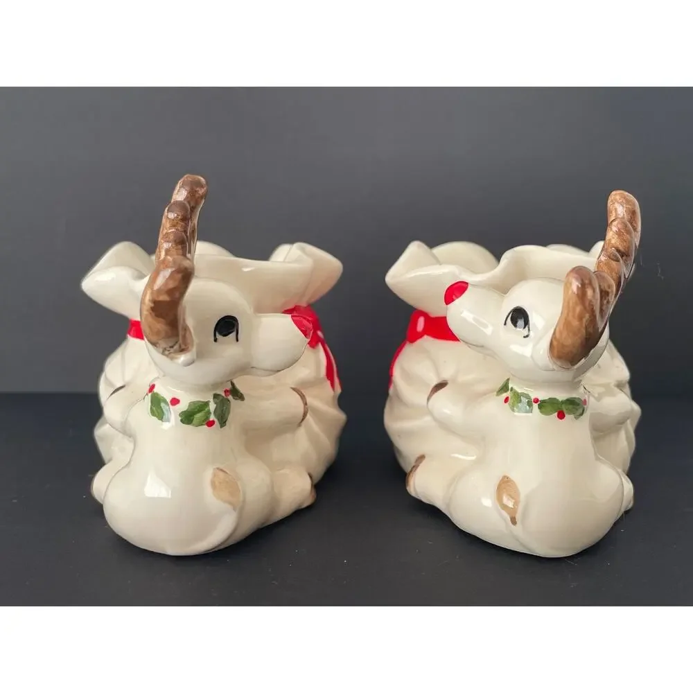 Vintage Christmas 1970s Fitz and Floyd Pr. Reindeer Candle Holders & Box Rudolph