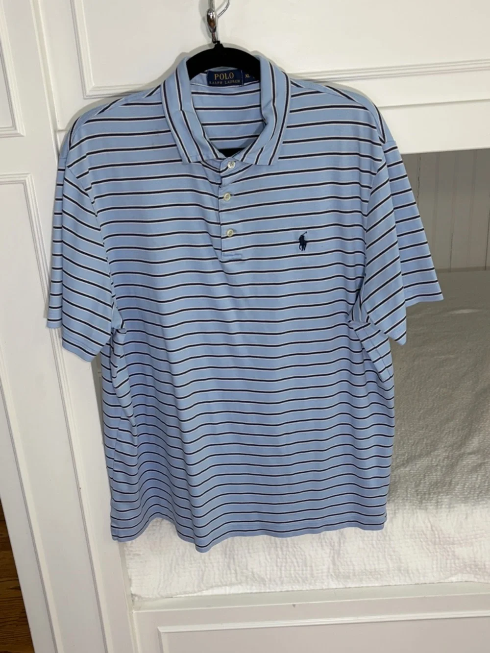 Polo Ralph Lauren Light Blue & Navy Striped Short Sleeve Polo 100% cotton (XL)