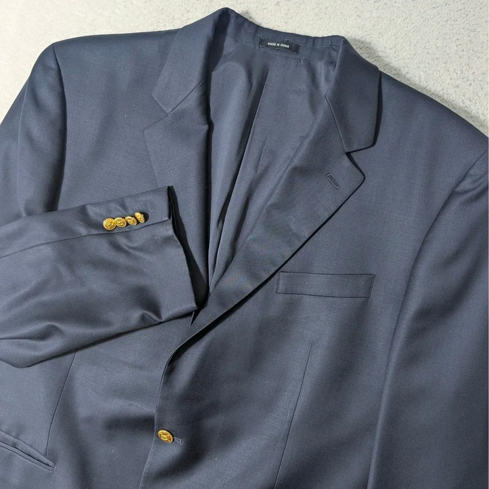 Lauren Ralph Lauren‎ Blazer Mens 46L Navy Blue 100% Wool Gold Button Coat