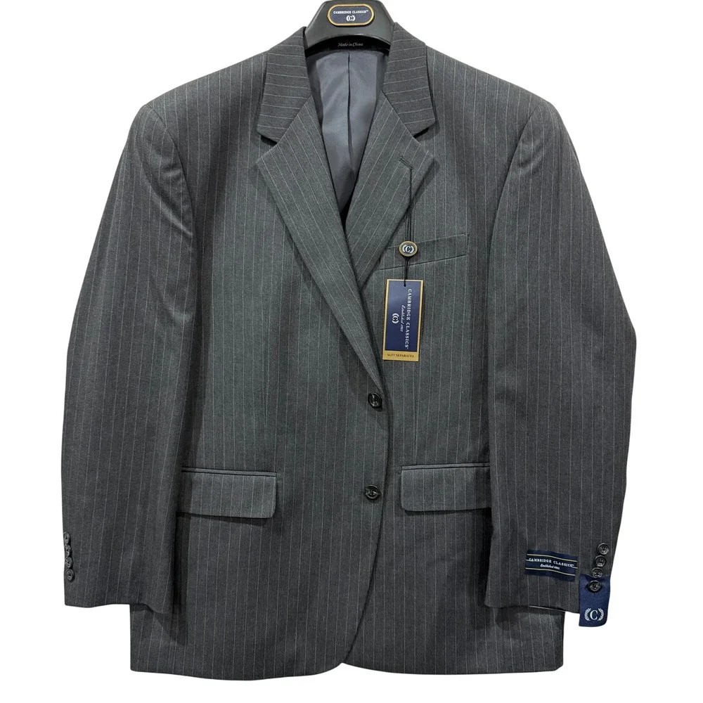 Cambridge Classics Charcoal Pinstripe Suit Separate Blazer‎ Jacket 44S Men's