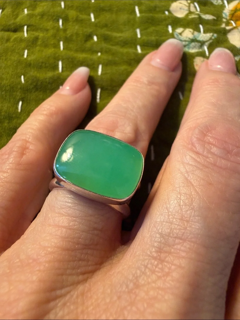 CHRYSOPRASE Rectangular Gem Sterling Silver Statement Ring