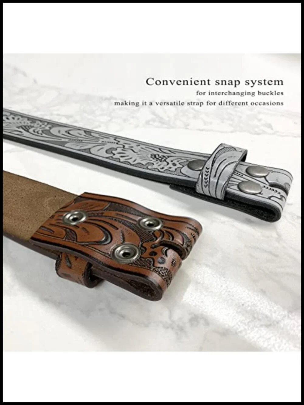 Hand Tooled Genuine Leather Belt Strap 1.5 Inch Western Floral Engraved