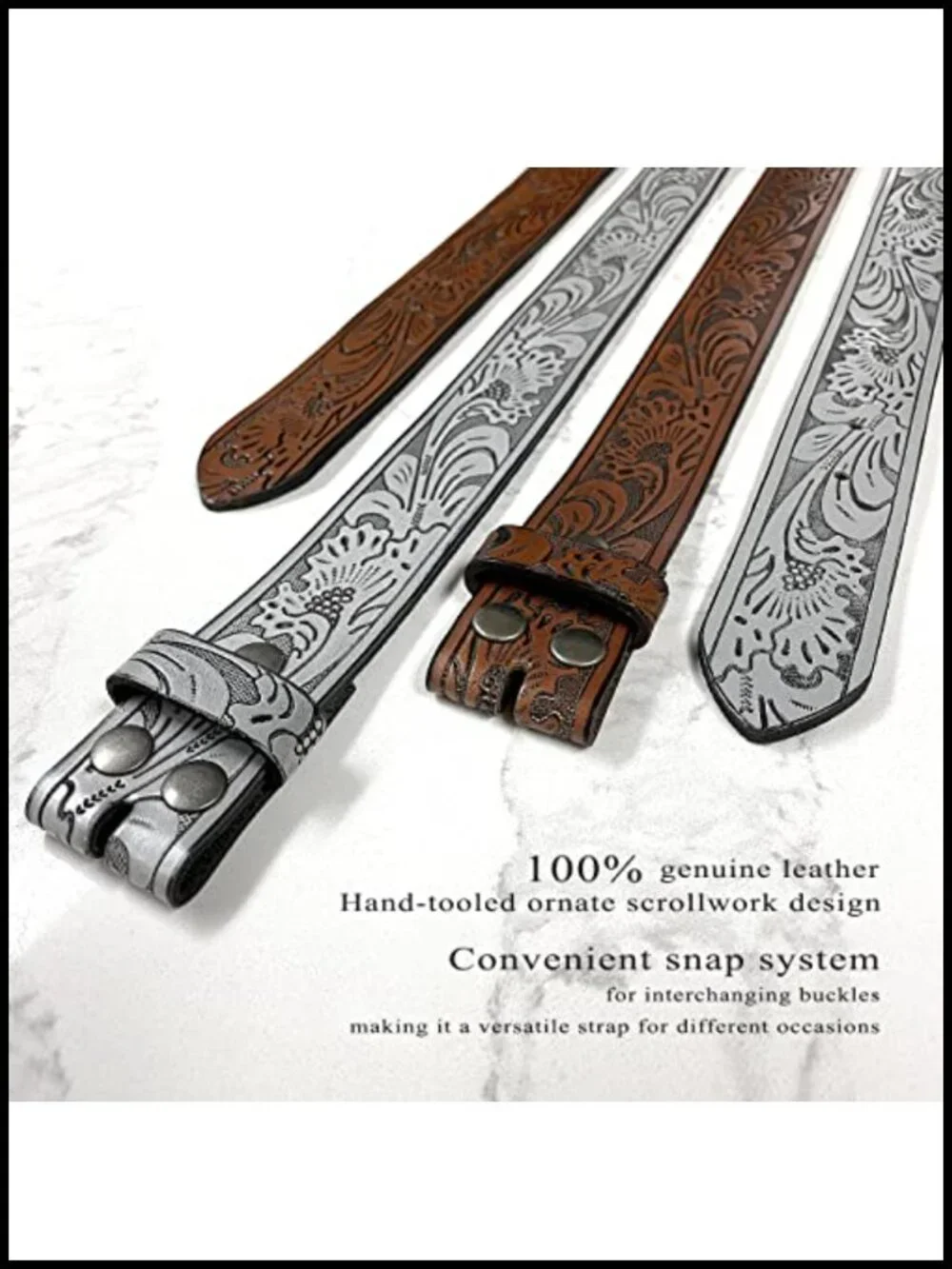 Hand Tooled Genuine Leather Belt Strap 1.5 Inch Western Floral Engraved
