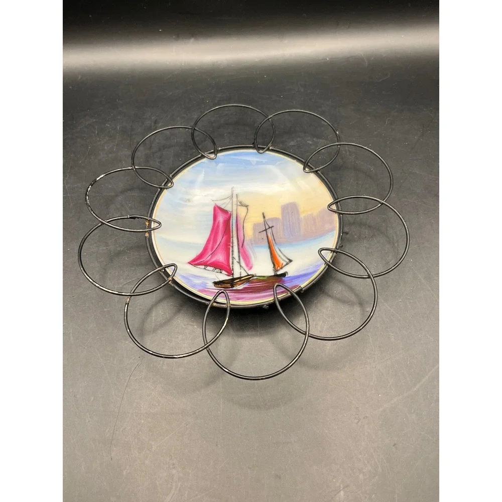 Vintage Japan Wall‎ Decor Plates Metal Flower Frame Cottage Sailboat 7