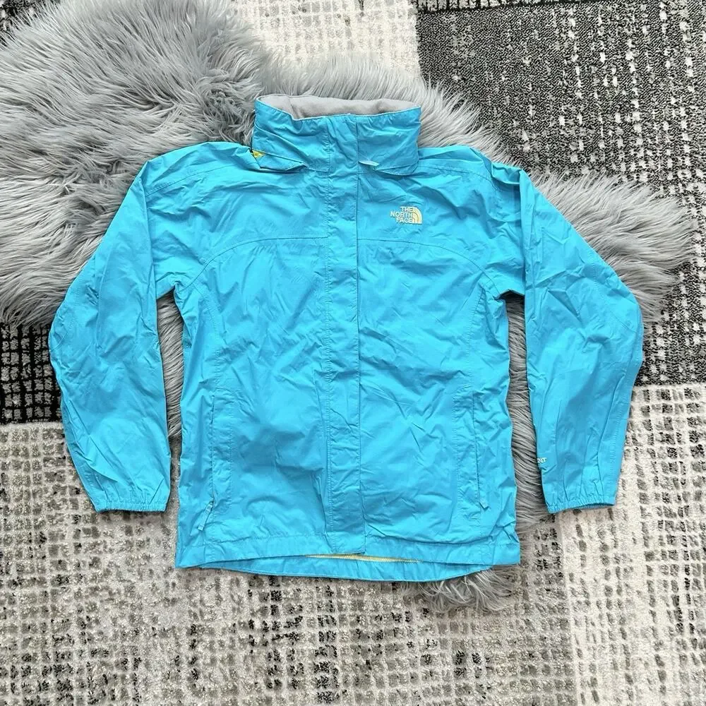The North Face Blue Hyvent Rain Wind Jacket Waterproof Shell Parka Girls L 14/16