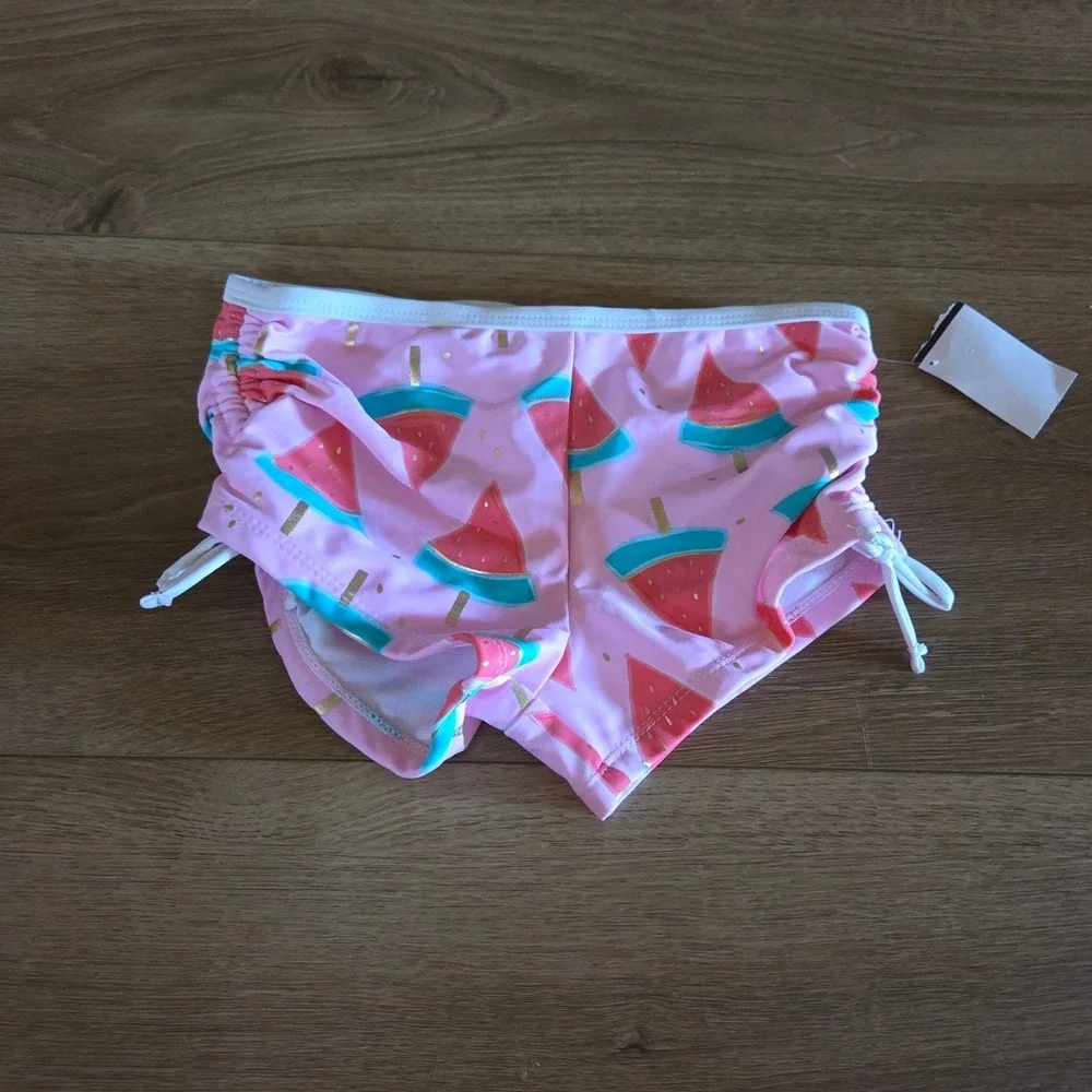 Snapper Rock Girls Pink Watermelon Popsicle Swim Shorts Ruched Side Ties Size 10