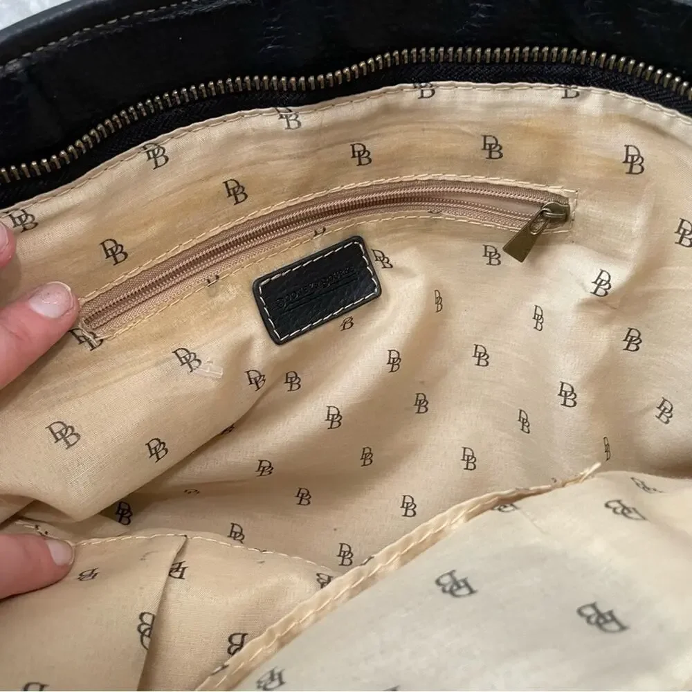 Dooney & Bourke tan logo brown large satchel zippers inner pockets