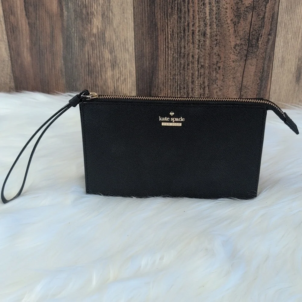 Kate Spade New York Black with Gold Clutch Wristlet Black Cow Leather