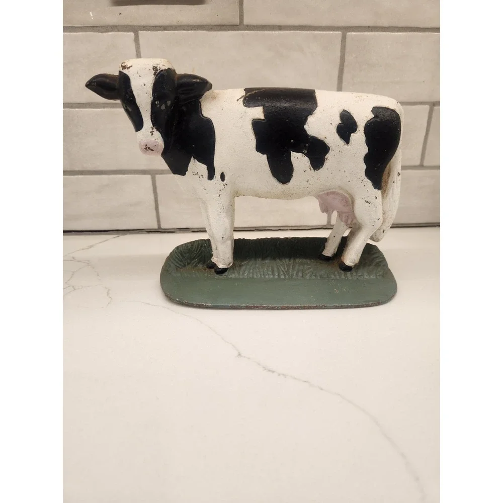 Vintage Hand Painted Cast Iron Cow Door‎ Stopper/Paper Weight, Bookend Folk Art