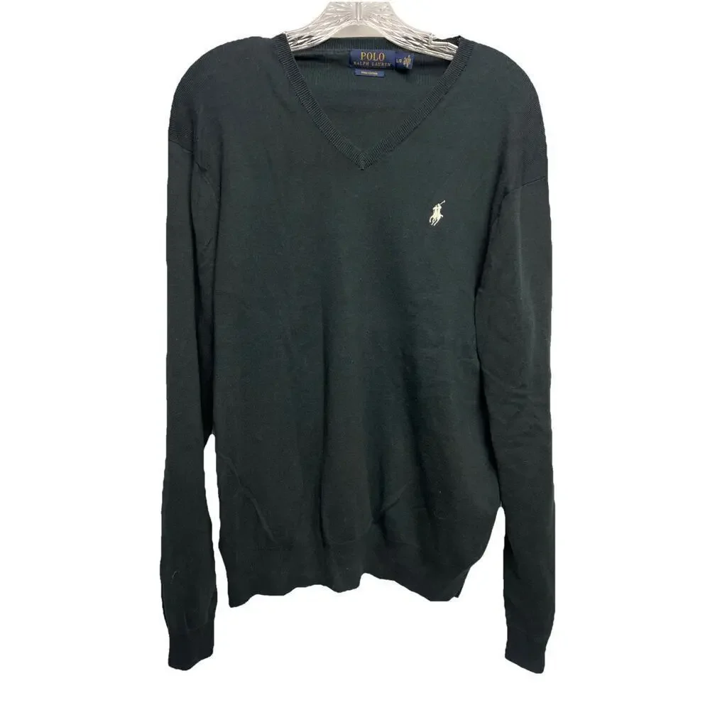 Polo Ralph Lauren V Neck Pima Cotton Sweater Navy Blue Men's Large