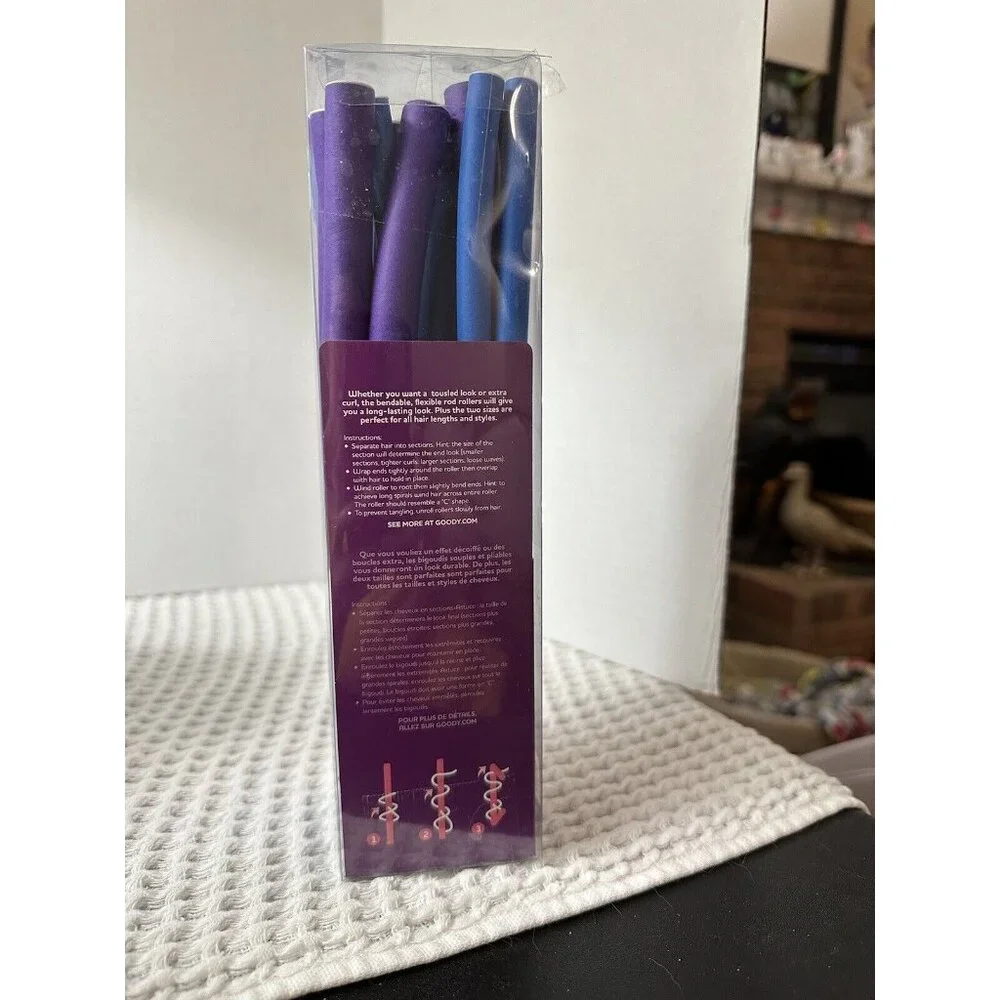 Goody Flexible 20 Rod No Heat Hair Rollers 2015 Open Box 2 Sizes Purple And Blue