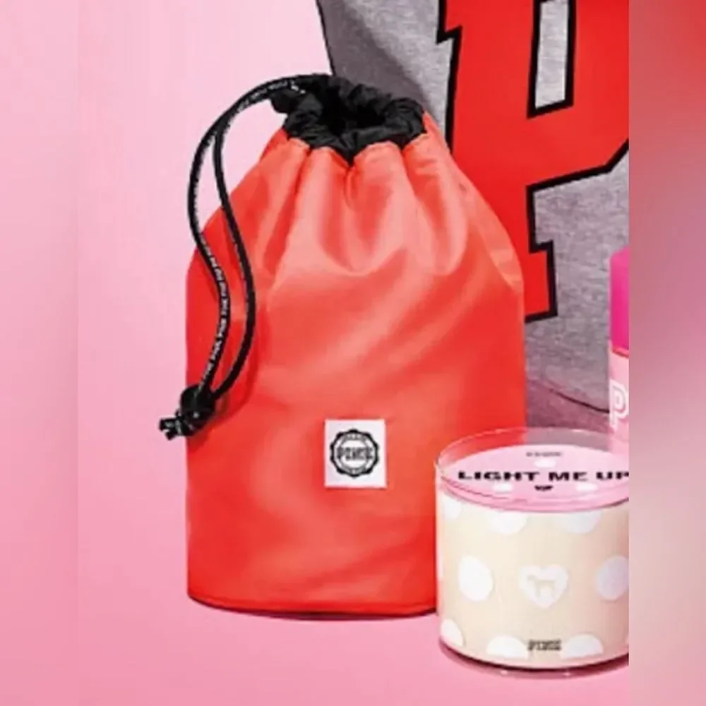NWT VS PINK Coral Nylon Drawstring Pouch OS