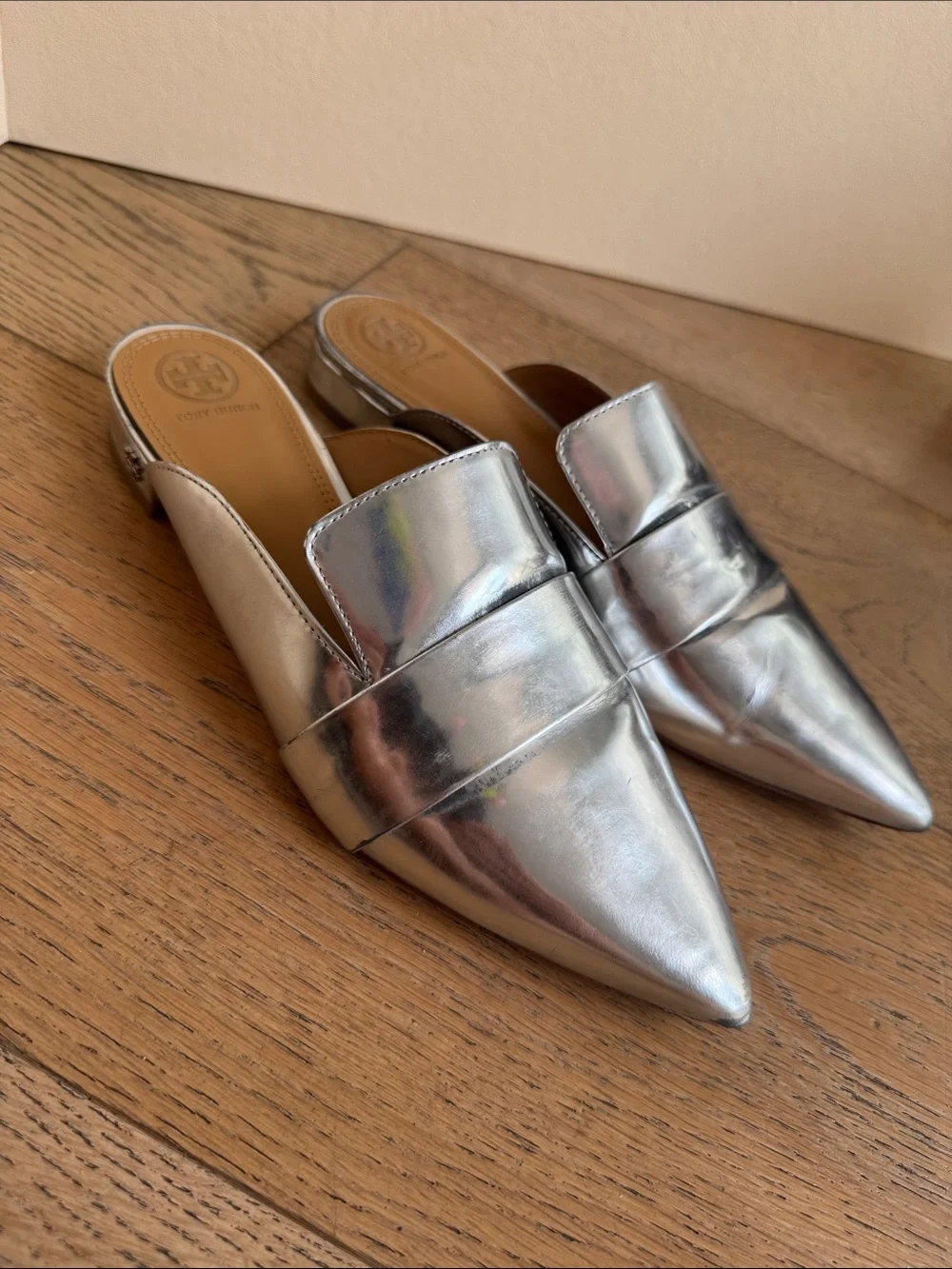 Tory Burch Rosalind metallic silver leather pointed-toe mules
