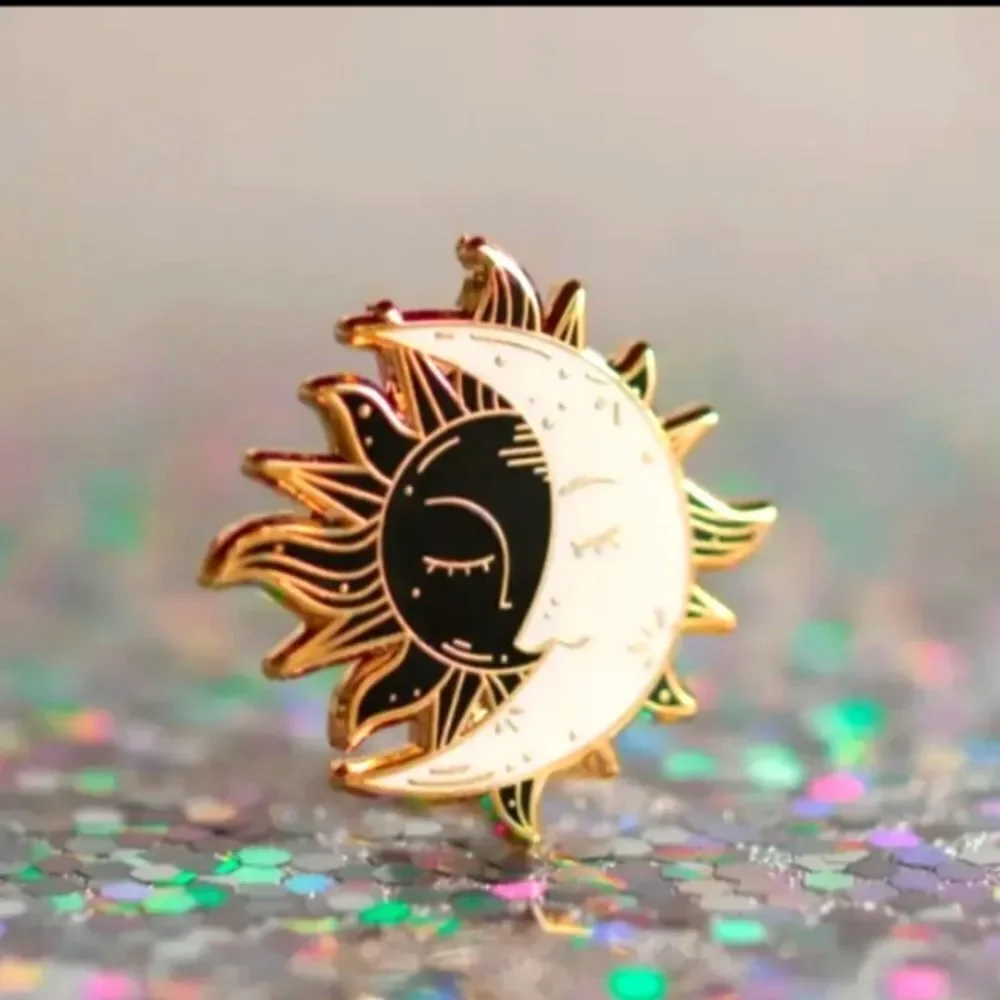 SUN and moon pin celestial brooch lunar solar badge