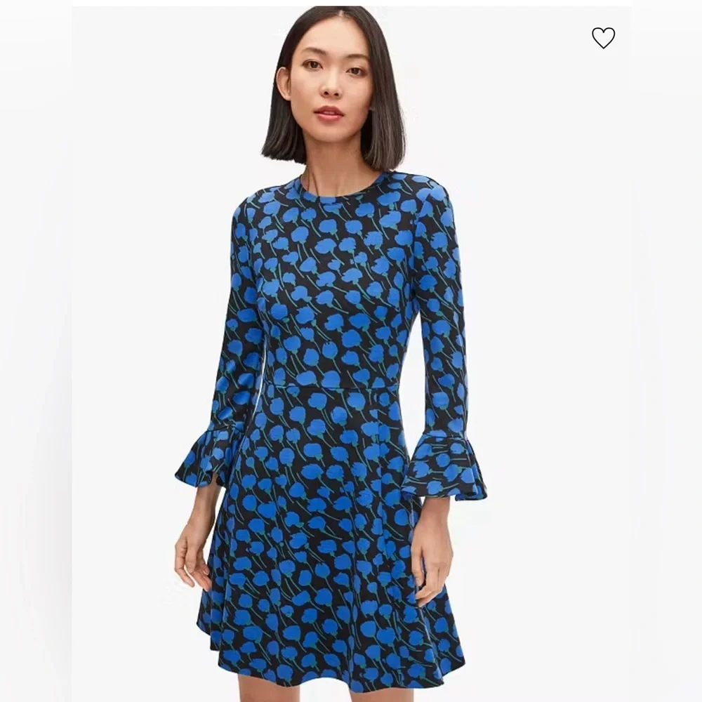 NWOT Kate Spade Seascape Poetic Floral Ponte Bell Sleeve Dress XS