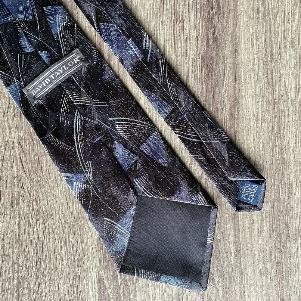 David Taylor Blue Black Silver Abstract Artsy Men's Neck Tie 57 x 4 Made in USA