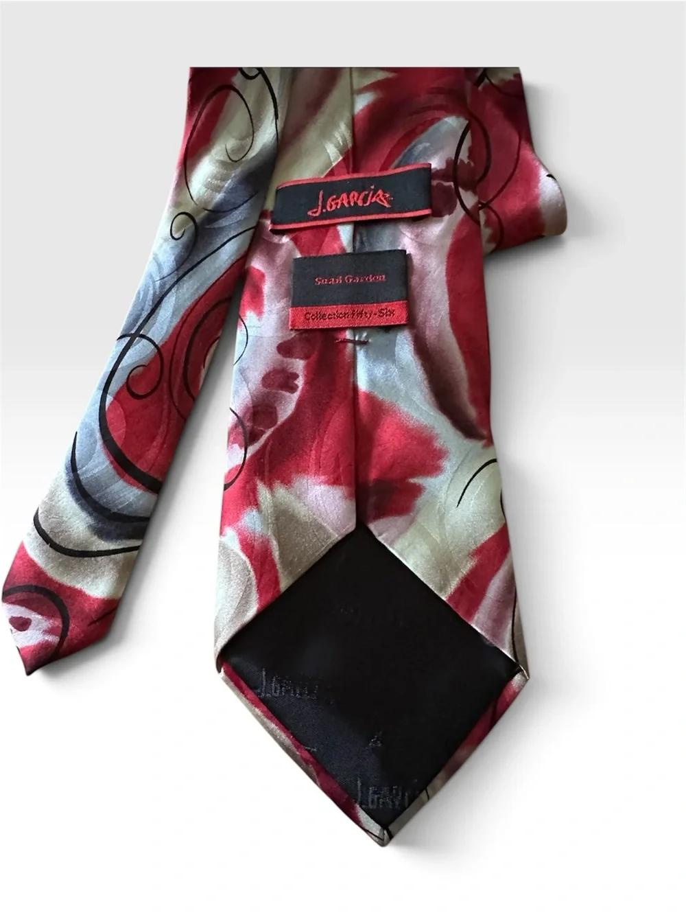 J. Garcia Snail Garden Red, Silver & Black Swirl Silk Tie