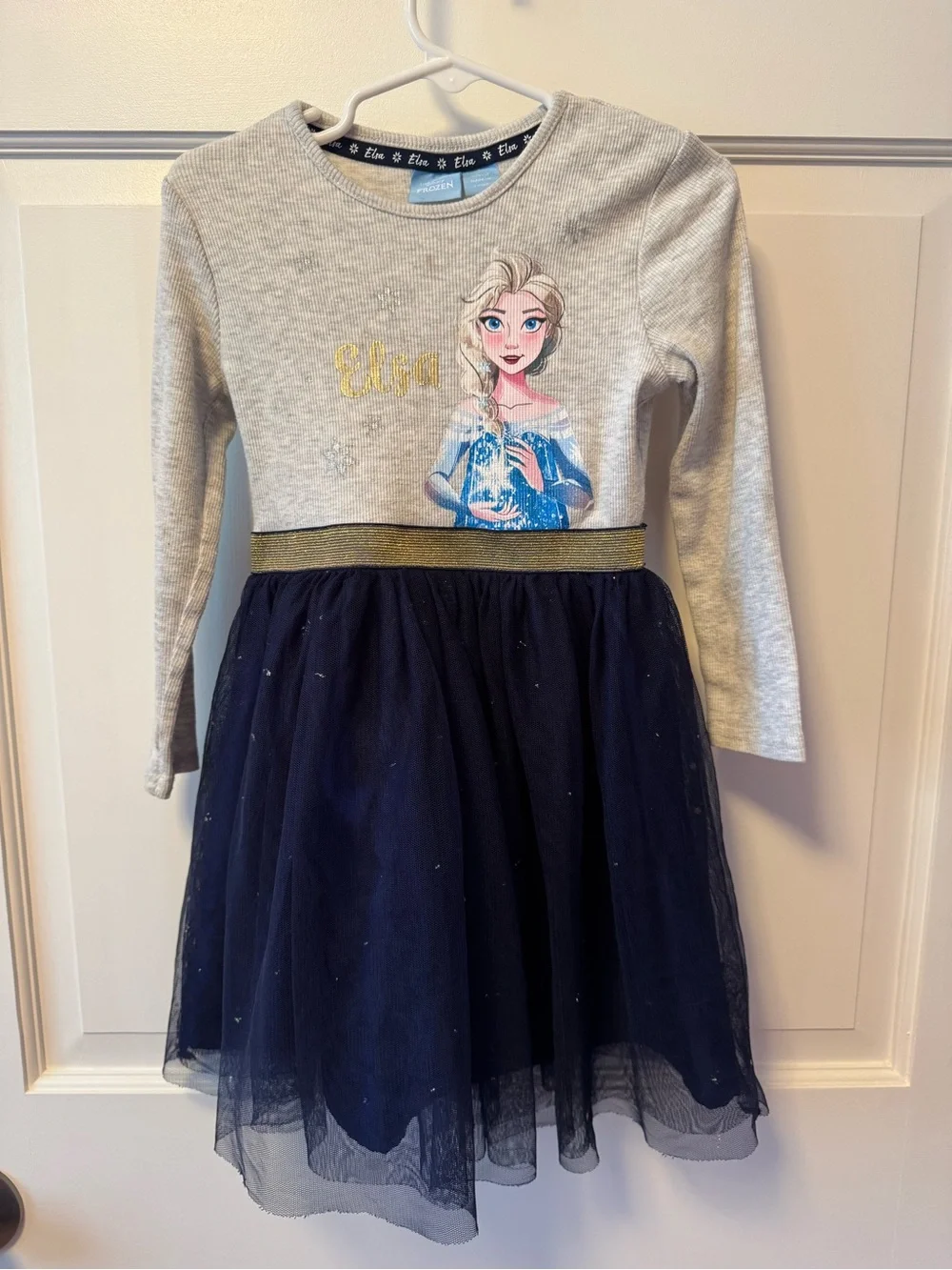 Disney Elsa Navy and Gray Tulle Dress with Gold Waist
