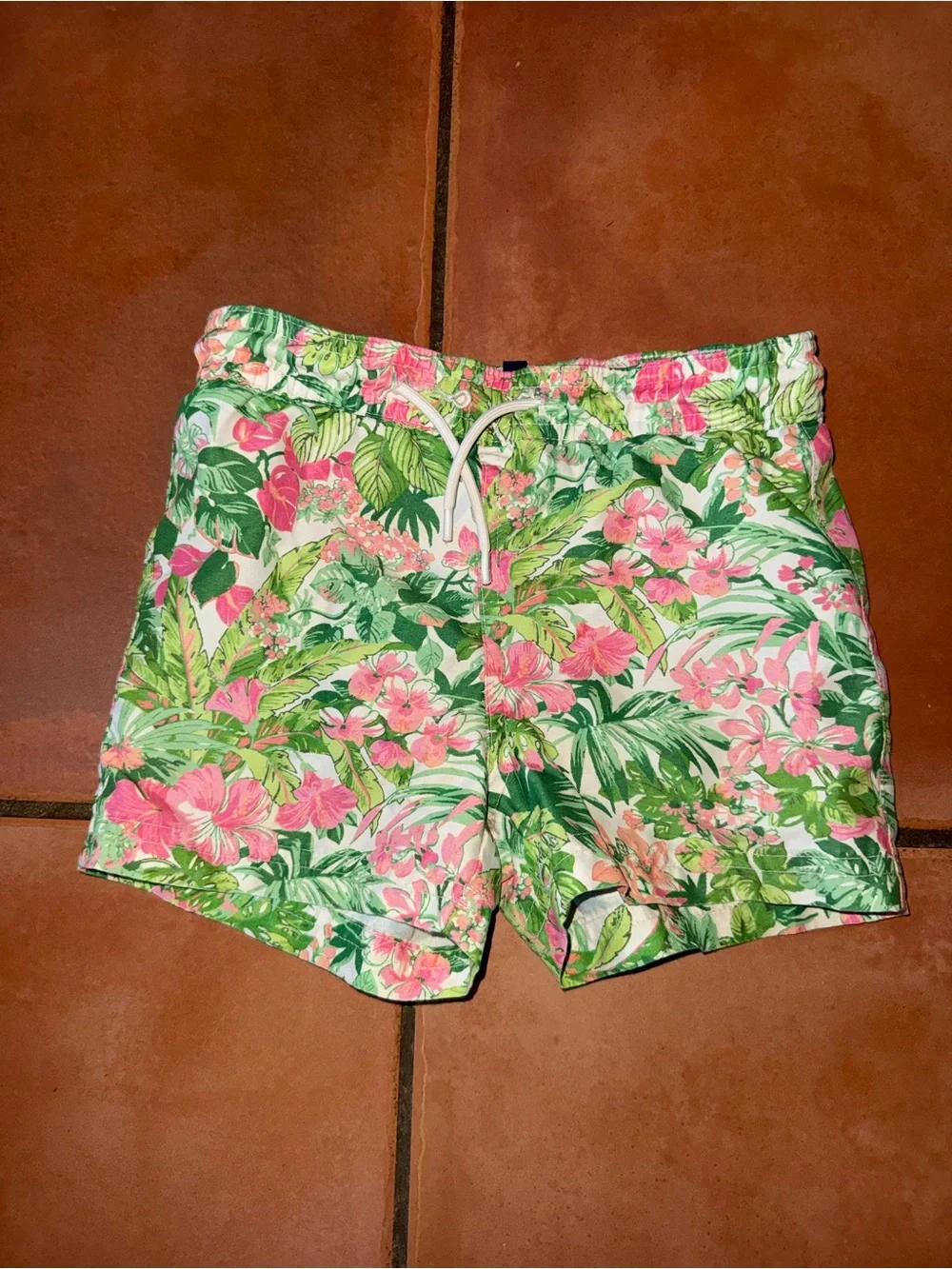 Janie and‎ Jack Tropical Floral Swim Trunks in Pink and Green