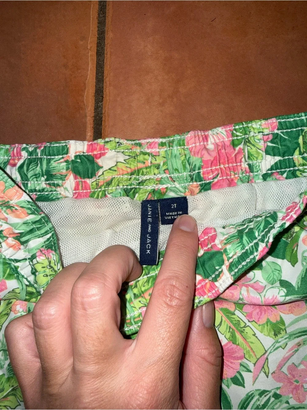 Janie and‎ Jack Tropical Floral Swim Trunks in Pink and Green