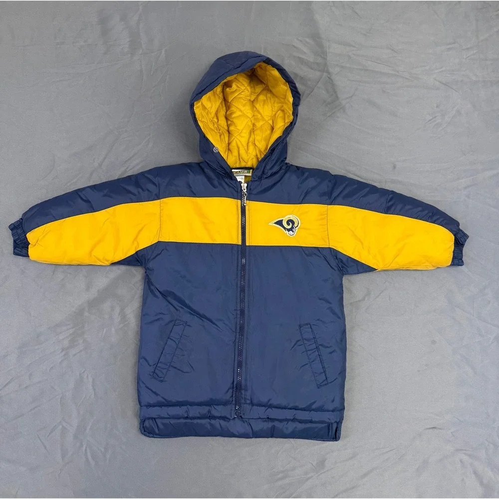 NFL Touchdown Club Los Angeles Rams Kids Vintage Puffer Jacket‎ Blue Yellow 3T