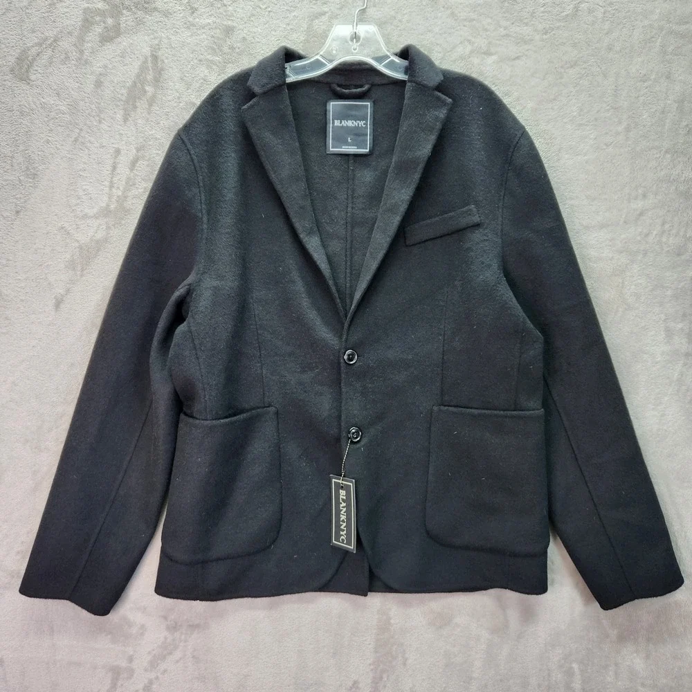 Blank NYC Blazer Mens L Black Wool Blend Lightweight Modern Jacket Preppy Casual