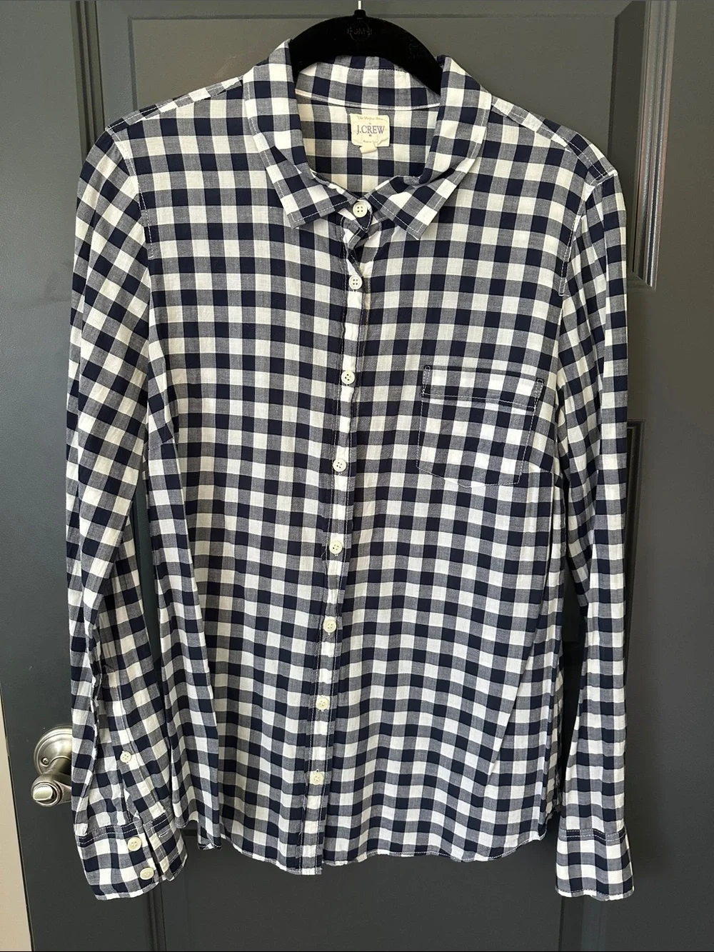 J. Crew Women’s Navy and White Gingham Button-Down Shirt