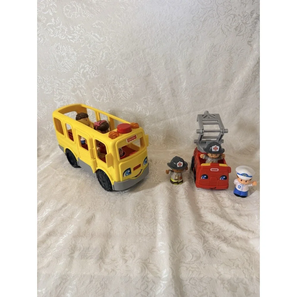 Mattel Fisher-Price Little People Sit With Me School Bus & Fire Truck 10 Pcs Vtg