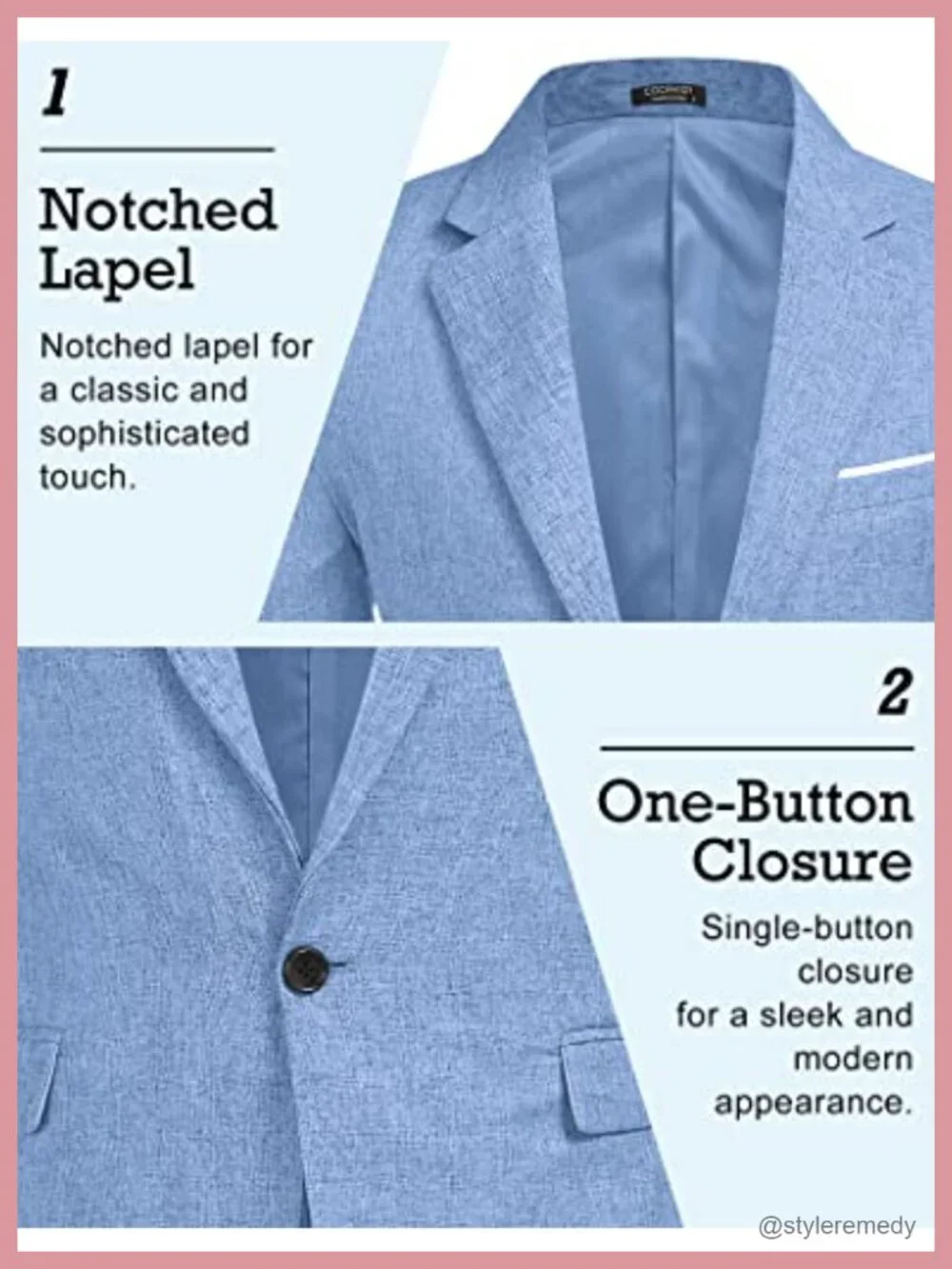 Slim Fit Men's Sport Coat Blazer with Notched Lapel One Button Long Sleeve