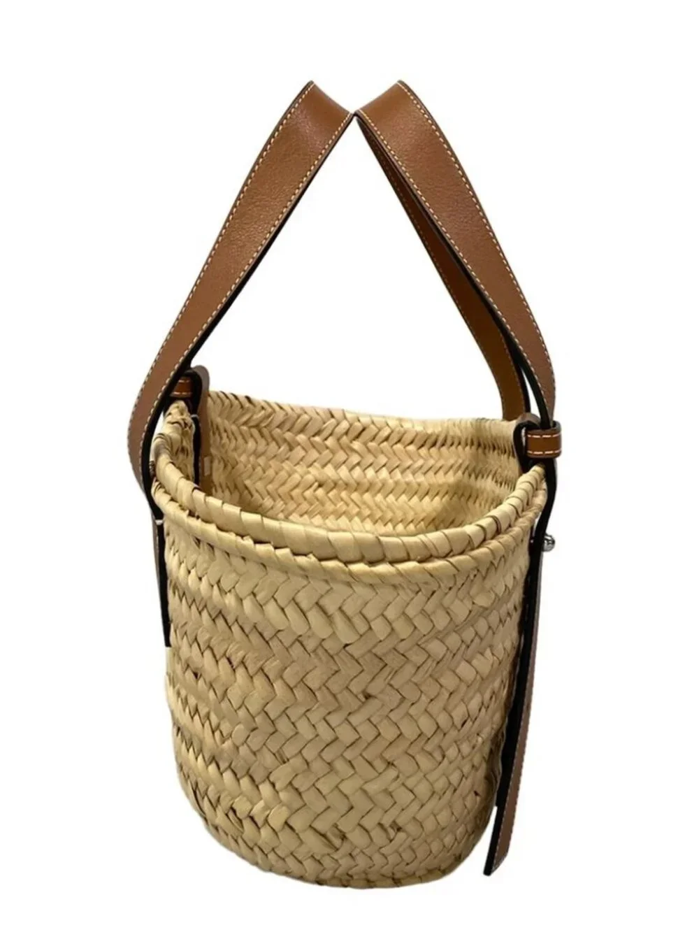 LOEWE Basket Bag Small Natural (Beige) Tan (Brown) Palm Leaf Calf Leather