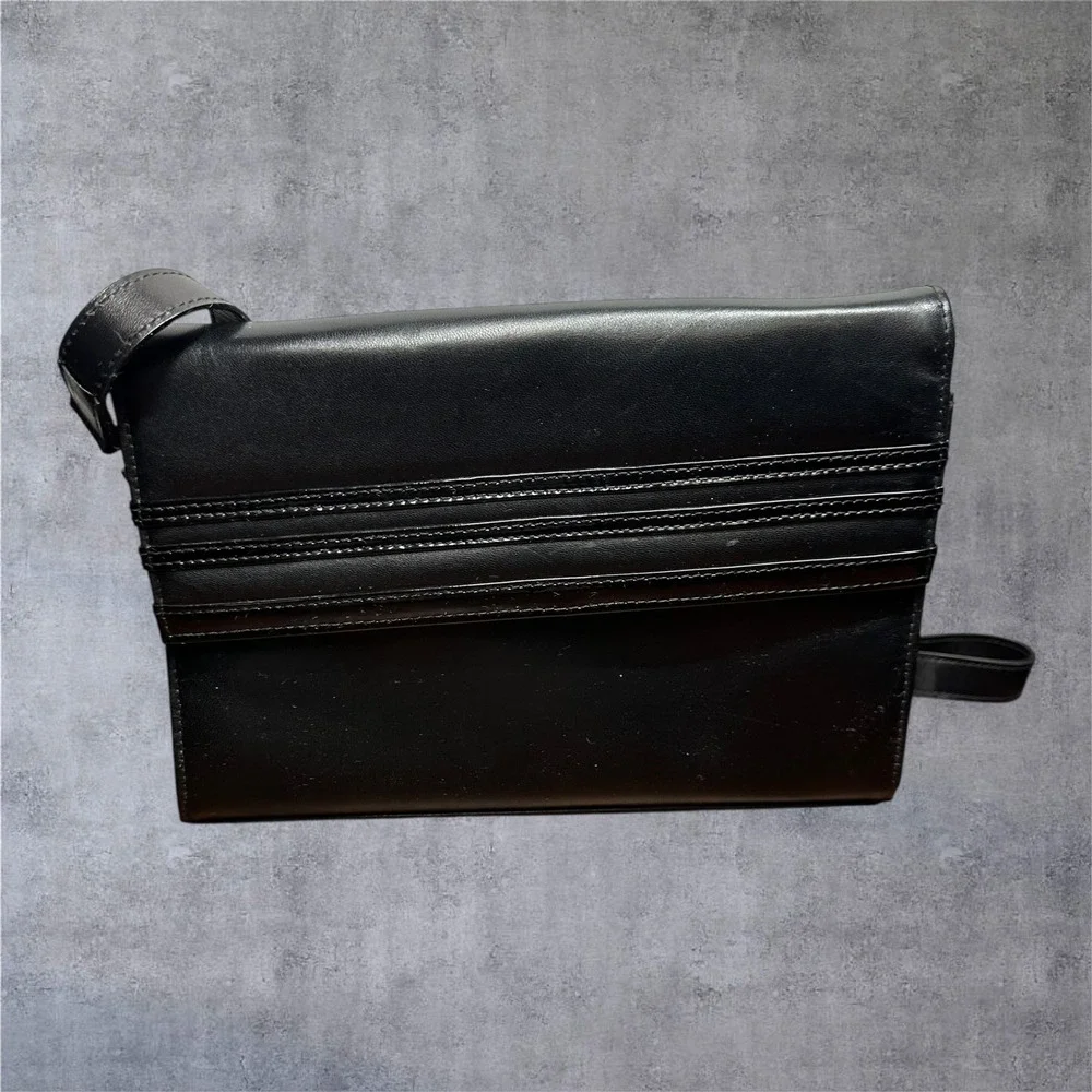 Vintage VAN ELI Leather Crossbody Bag Womens Medium Black Stitched Detail‎